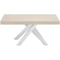 Vente-unique Uitschuifbare eettafel voor 6 tot 10 personen in MDF en metaal - Travertijn effect beige en wit CATONAV