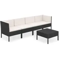 vidaXL 5-delige loungeset voor de tuin met kussens, van polyrotan, zwart