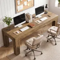 Tribesigns Bureau, 180 cm extra lang | Dubbel computerbureau, dik houten blad, stevige poten, rustiek groot bureau voor thuiswerken