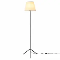 Costway Vloerlamp 163 cm met stoffen kap, staande lamp met driepoot metalen voet en voetpedaal, vloerlamp E27, leeslamp, moderne design