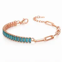 LGT JWLS Rosegoudkleurige Dames Schakelarmband met Lichtblauwe Zirkonia