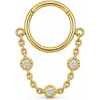 LGT JWLS Goudkleurige Segmentring Piercing met Ketting en Heldere Zirkonia voor Neus en Kraakbeen - 6mm