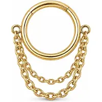 LGT JWLS Goudkleurige Segmentring Piercing met Dubbele Ketting voor Neus en Kraakbeen - 10mm