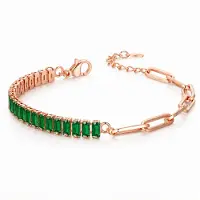 LGT JWLS Rosegoudkleurige Dames Schakelarmband met Groene Zirkonia