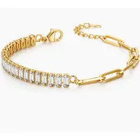 LGT JWLS Goudkleurige Dames Schakelarmband met Witte Zirkonia