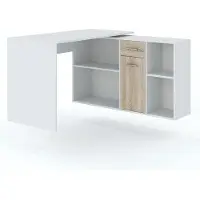 Famanu bureau met boekenplank, 122 cm breed - Wit en Sonoma eikenduur