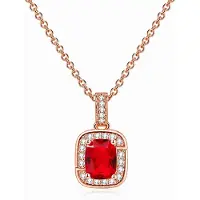 LGT JWLS Rosegoudkleurige Damesketting met Rechthoekige Rode Zirkonia Hanger