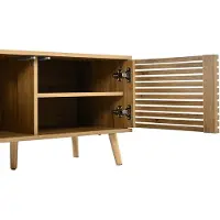 STILVORA TV Meubel Met 4 Deuren En Lamellenfront, Kabeldoorvoer En Opbergvakken, Voor Woonkamer, Natuurkleur, 180 x 40 x 46 Cm