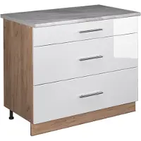 Vicco Keukenonderkast Fame-Line, Wit Hoogglans/Goudkleurig Eiken, 100 cm, WB Marmer