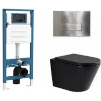 Qeramiq Dely Toiletset - inbouwreservoir Flush - 35mm zitting - metaal RVS bedieningsplaat - rechthoekige knoppen - mat zwart SW1026253/SW1448813/SW1000769/SW706195