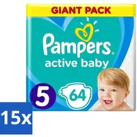 Pampers 15 x - Active Baby - Luiers - Maat 5 (11-16 kg) - Zachte Pasvorm - 64 Luiers - Luiers Voor Baby - Droge Huid - Luchtdoorlatende Banen - Absoluut Droge Nacht - Dermatologisch Getest