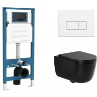 Qeramiq Dely Swirl Toiletset - inbouwreservoir Flush - 35mm zitting - metaal mat witte bedieningsplaat - rechthoekige knoppen - mat zwart SW1026258/SW1448813/SW1000769/SW706191