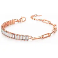 LGT JWLS Rosegoudkleurige Dames Schakelarmband met Witte Zirkonia