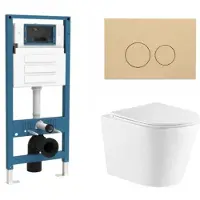 Qeramiq Dely Toiletset - inbouwreservoir Flush - slim zitting - kunststof beige bedieningsplaat - ronde knoppen - glans wit SW1026255/SW1159504/SW1448813/SW1102365