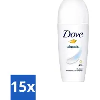 Dove 15 x Classic - Deodorant Roll-on - 50 ml - Bescherming Tegen Transpiratie - Okselbescherming - Deodorant - Hydraterende Okselcrème - Dagelijks Gebruik