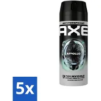 Axe 5 x - Deodorant Spray - 72hrs Anti Sweat - Apollo - 150 ml - Anti Transpirant Spray - Zweetbestendig - 72 Uur Bescherming - Geur Groen Fruit - Geur Sandelhout