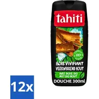 Tahiti 12 x - Douchegel - Verkwikkend Bio Hout - 100% Vegan - 300 ml - Douchegel - Houtgeur - Verfrissend - Hydraterend - Ginseng
