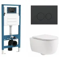 Qeramiq Dely Swirl Toiletset - inbouwreservoir Flush - slim zitting - kunststof mat antraciete bedieningsplaat - ronde knoppen - mat wit SW1026257/SW1448813/SW1000766/SW1102376