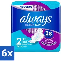 Always 6 x Ultra Day - Maandverband - Lang Met Vleugels - 12 Maandverbandjes - Maandverband - Ultra - Maandverband Met Vleugels - Superabsorberend - Bescherming Tegen Lekkage