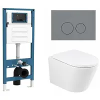 Qeramiq Dely Toiletset - inbouwreservoir Flush - 35mm zitting - kunststof licht grijze bedieningsplaat - ronde knoppen - mat wit SW1026254/SW1000767/SW1448813/SW1102374