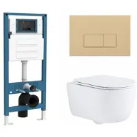 Qeramiq Dely Swirl Toiletset - inbouwreservoir Flush - slim zitting - kunststof beige bedieningsplaat - rechthoekige knoppen - glans wit SW1026256/SW1448813/SW1159504/SW1102366