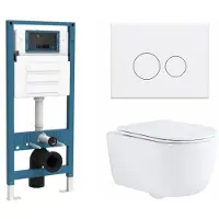 Qeramiq Dely Swirl Toiletset - inbouwreservoir Flush - slim zitting - metaal mat witte bedieningsplaat - ronde knoppen - glans wit SW1026256/SW1448813/SW1159504/SW706190
