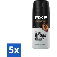 Axe 5 x - Deodorant Spray - 72hrs Anti Sweat - Dark Temptation - 150 ml - Anti-sweat Spray - 72 Uur Bescherming - Zweetvoorkomend - Geur Chocolade - Kruiden Geur