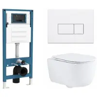 Qeramiq Dely Swirl Toiletset - inbouwreservoir Flush - slim zitting - metaal mat witte bedieningsplaat - rechthoekige knoppen - glans wit SW1026256/SW1448813/SW1159504/SW706191
