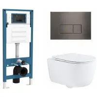Qeramiq Dely Swirl Toiletset - inbouwreservoir Flush - slim zitting - metaal gunmetal bedieningsplaat - rechthoekige knoppen - glans wit SW1026256/SW1448813/SW1159504/SW706199