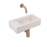 Qeramiq Fuente fonteinset – 38x18.5x9 cm – keramiek linnen – zonder kraangat – geborsteld gouden kraan SW1449879/SW696202/SW696213/SW1108830