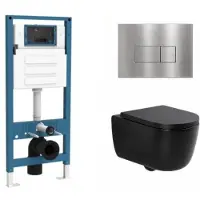 Qeramiq Dely Swirl Toiletset - inbouwreservoir Flush - 35mm zitting - metaal RVS bedieningsplaat - rechthoekige knoppen - mat zwart SW1026258/SW1448813/SW1000769/SW706195