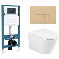 Qeramiq Dely Toiletset - inbouwreservoir Flush - 35mm zitting - kunststof beige bedieningsplaat - rechthoekige knoppen - glans wit SW1026255/SW1448813/SW1159505/SW1102366