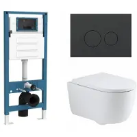 Qeramiq Dely Swirl Toiletset - inbouwreservoir Flush - 35mm zitting - kunststof mat antraciete bedieningsplaat - ronde knoppen - glans wit SW1026256/SW1448813/SW1159505/SW1102376