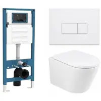 Qeramiq Dely Toiletset - inbouwreservoir Flush - 35mm zitting - kunststof glans witte bedieningsplaat - rechthoekige knoppen - mat wit SW1026254/SW1448813/SW1000767/SW706187