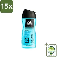 Adidas 15 x - 3-in-1 Douchegel - Ice Dive Refreshing - Marine Extract - 250 ml - Grootverpakking - Ice Dive Douche & Shampoo - Verfrissend - 2-in-1 - Lichaam En Haar - Sportieve Verzorging