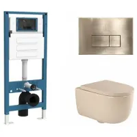 Qeramiq Dely Swirl Toiletset - inbouwreservoir Flush - 35mm zitting - metaal messing geborstelde bedieningsplaat - rechthoekige knoppen - beige SW1026259/SW1448813/SW1000771/SW706201