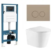 Qeramiq Dely Toiletset - inbouwreservoir Flush - slim zitting - kunststof taupe bedieningsplaat - ronde knoppen - glans wit SW1026255/SW1448813/SW1159504/SW1102378