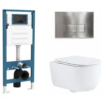 Qeramiq Dely Swirl Toiletset - inbouwreservoir Flush - slim zitting - metaal RVS bedieningsplaat - rechthoekige knoppen - glans wit SW1026256/SW1448813/SW1159504/SW706195