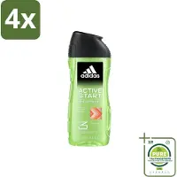 Adidas Shower Gel Active Start 250 ml - Voordeelverpakking - 4 stuks - Douchegel - 3-in-1