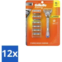 Gillette 12 x - Fusion5 – Houder + 6 Mesjes - Scheermesjes - Glad Scheeren - Comfortabel Scheeren - Huidbescherming - Precisietrimmer