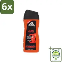 Adidas - 3-in-1 Douchegel - Team Force - Sinaasappel Extract - Stimulating - 250 ml - Voordeelverpakking - 6 stuks - Douchegel - Energie