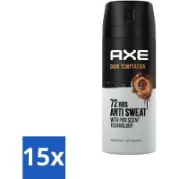 Axe 15 x - Deodorant Spray - 72hrs Anti Sweat - Dark Temptation - 150 ml - Anti-sweat Spray - 72 Uur Bescherming - Zweetvoorkomend - Geur Chocolade - Kruiden Geur