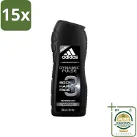 Adidas 15 x - 3-in-1 Douchegel - Dynamic Pulse - Pepermunt - Vivifying - 250 ml - Grootverpakking - Douchegel - 3-in-1 - Lichaam - Gezicht - Haar