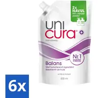 Unicura 6 x – Vloeibare Handzeep Navulling – Balans – 500 ml - Handzeep - Antibacterieel - Zeepnavulling - Huidbescherming - Handen Reinigen