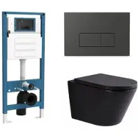 Qeramiq Dely Toiletset - inbouwreservoir Flush - 35mm zitting - kunststof mat antraciete bedieningsplaat - rechthoekige knoppen - mat zwart SW1026253/SW1448813/SW1000769/SW1102377
