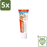 Elmex 5 x Gel-Tandpasta Peuter (0-5 Jaar) 75 ml - Grootverpakking - Tandpasta Voor Peuters - Anti Cariës Tandpasta - Aminfluoride Tandpasta - Remineralisatie Tandpasta - Tandpasta Voor Melktanden