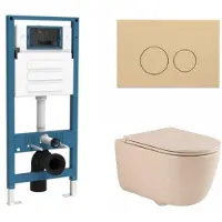 Qeramiq Dely Swirl Toiletset - inbouwreservoir Flush - slim zitting - kunststof beige bedieningsplaat - ronde knoppen - beige SW1026259/SW1448813/SW1000770/SW1102365