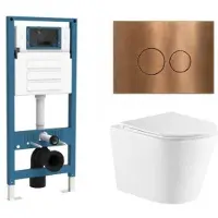 Qeramiq Dely Toiletset - inbouwreservoir Flush - slim zitting - metaal koperen bedieningsplaat - ronde knoppen - glans wit SW1026255/SW1448813/SW1159504/SW706196
