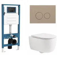 Qeramiq Dely Swirl Toiletset - inbouwreservoir Flush - slim zitting - kunststof taupe bedieningsplaat - ronde knoppen - mat wit SW1026257/SW1448813/SW1000766/SW1102378