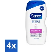 Sanex 4 x Douchegel Expert Skin Health Pro Hydrate 400 ml - Droge Huid - Hydratatie - Glycerine - Inuline - Huidverzorging